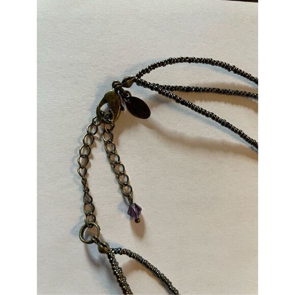 Lia Sophia  3 Strand Beaded Necklace Purple  and Black Stone. - Picture 3 of 5